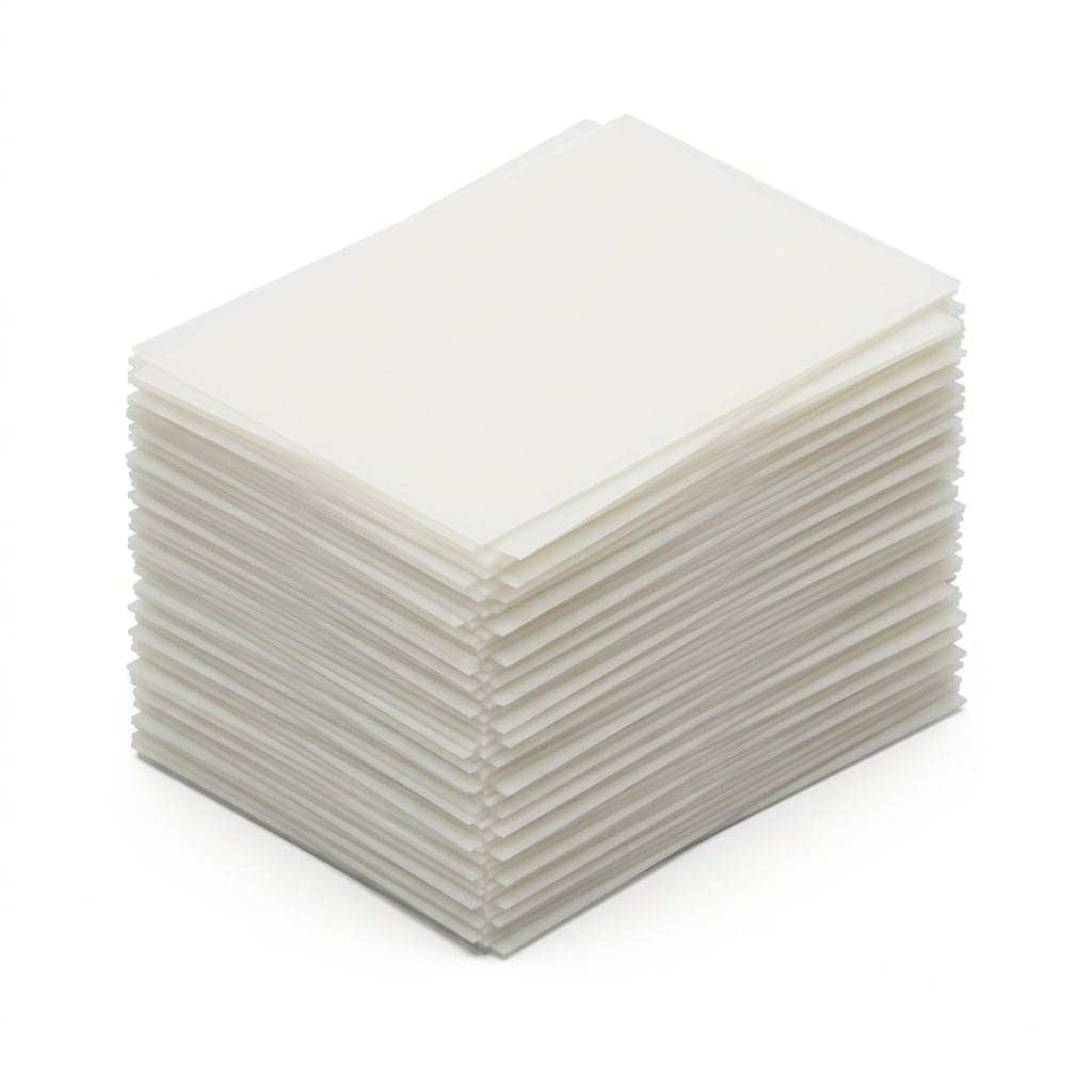 Pile de plaques de polypropylène blanc translucide, empilées à plat en grand format.